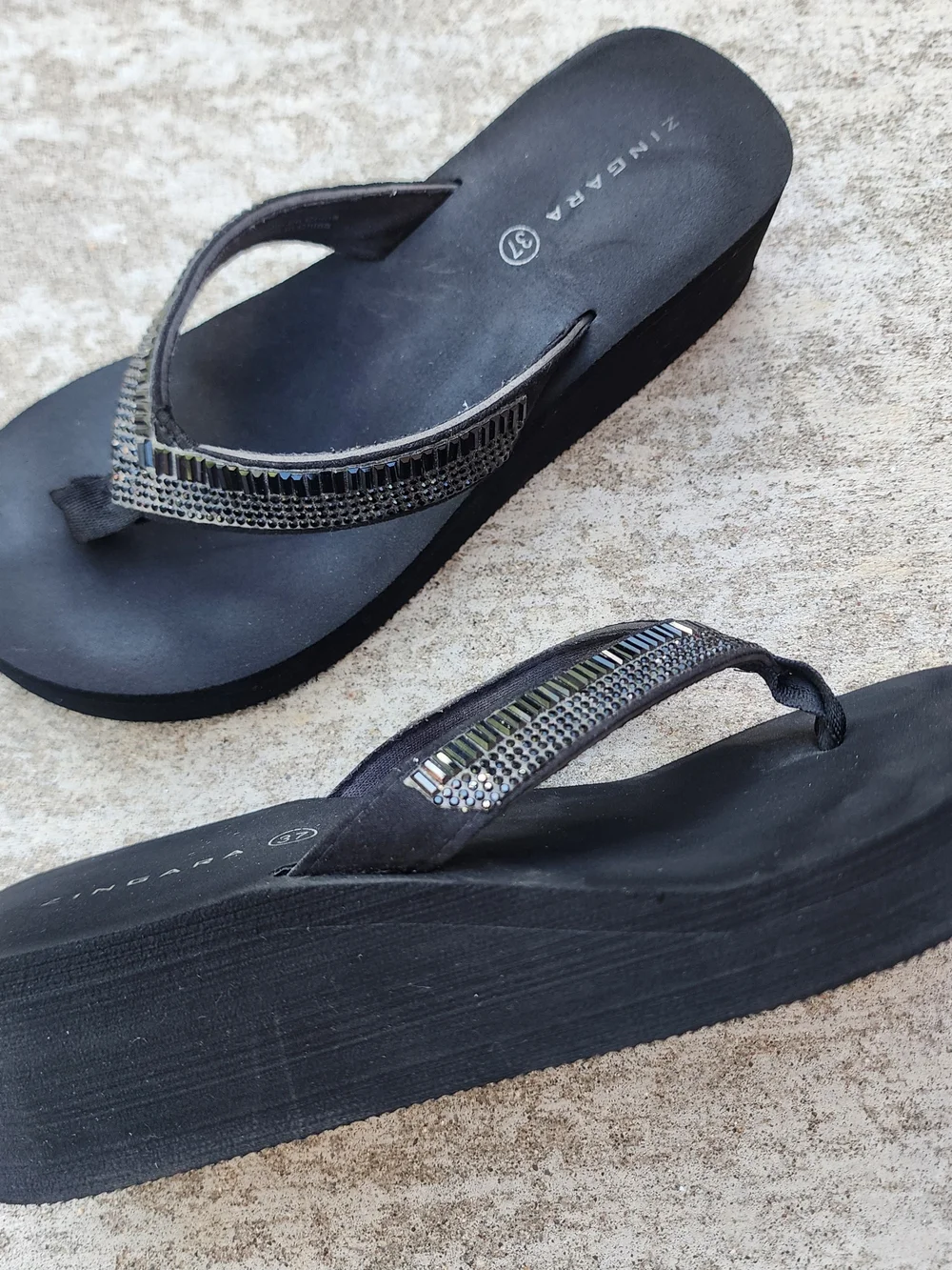 Zingara Carlota Black Platform Wedge Sandals, Sz 37, US 7